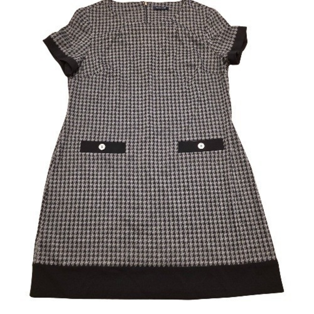 Tommy Hilfiger Women's Houndstooth Shift Dress 14 Short Sleeve Knee Back Zip